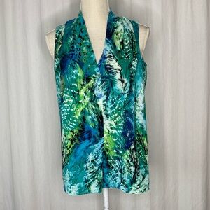 ROSE & OLIVE Tropical Sleeveless V Neck Green Black White Top Women’s Small